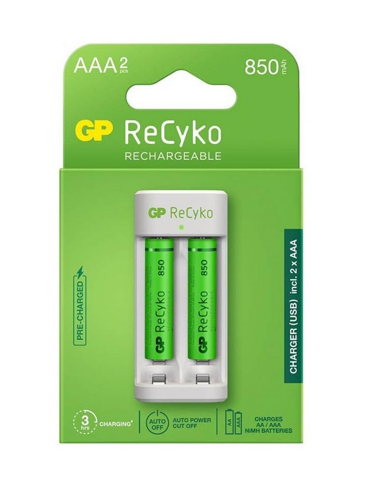 Gp ReCyko GP 2x 850mAh AAA Akku mit Akku-Ladegerät, USB Charger, E211 Batterie-Ladegerät von Gp
