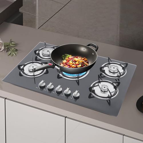 Gaskochfeld 5 Flammig, Glas Gaskochfeld mit selbsttätiges Abschalten und Feuerabdeckung, Einbauherd Gaskocher Glasherd für Camping Wohnmobil Küche 77×51×7cm Gaskochfeld 5 Flammig, Glas Gaskochfeld mit selbsttätiges Abschalten und Feuerabdeckung, Einbauherd Gaskocher Glasherd für Camping Wohnmobil Küche 77×51×7cm von Gqouur