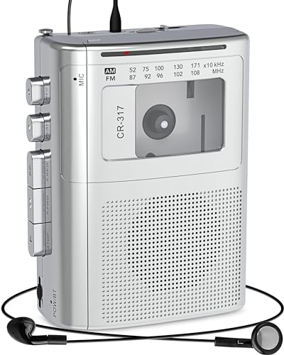 Gracioso Tragbarer Kassettenrekorder mit Bluetooth-Sender, AM FM Walkman Kassettenspieler mit Kopfhörerbuchse & großem Lautsprecher, Mikrofonbuchse, 2*AA batteriebetriebener Kassettenrekorder von Gracioso