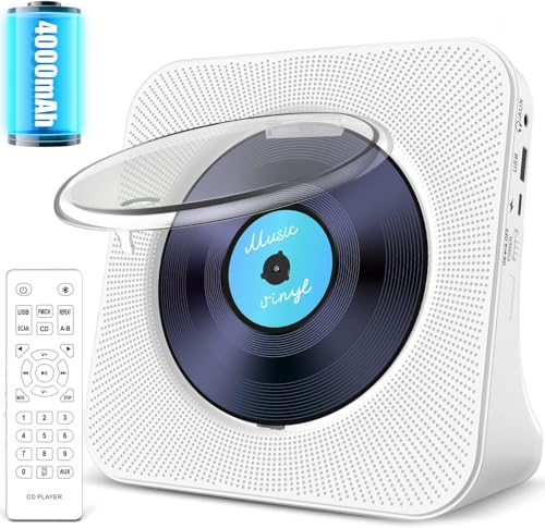 4000 mAh wiederaufladbarer CD Player Bluetooth 5.0 mit Radio 5W Dual Lautsprecher Wiedergabeleuchte Fernbedienung Staubschutz Anzeige FM Radio Timer Kopfhörer USB/SD Karte/AUX Wiedergabe Weiß 4000 mAh wiederaufladbarer CD Player Bluetooth 5.0 mit Radio 5W Dual Lautsprecher Wiedergabeleuchte Fernbedienung Staubschutz Anzeige FM Radio Timer Kopfhörer USB/SD Karte/AUX Wiedergabe Weiß von Gracioso