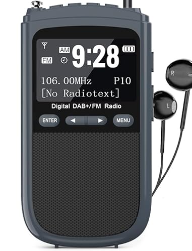 Tragbares DAB-Radio, 1000mAh Wiederaufladbares DAB/DAB + / FM-Radio, Digitales Walkman-Radio, Taschenradio mit bestem Empfang, LCD-Display, Alarm, Sleep Timer, Antenne, Kopfhörer für Jogging Walking von Gracioso