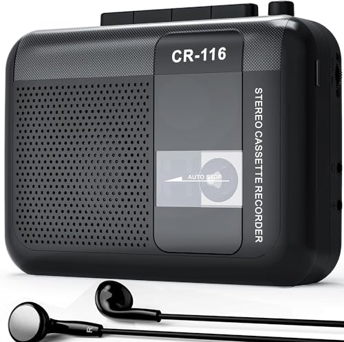 Walkman Tragbarer Stereo-Kassettenrekorder mit integriertem Mikrofon, externen klaren Lautsprechern und Kopfhöreranschluss, 2 AA-Batterien oder USB-Netzteil von Gracioso