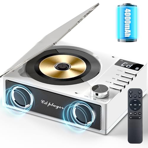Wiederaufladbarer CD-Player mit zwei Lautsprechern, tragbarer Bluetooth-CD-Player mit FM-Radio, Fernbedienung, LCD-Display, unterstützt USB/TF-Karte/AUX/3,5-mm-Kopfhöreranschluss für Zuhause Wiederaufladbarer CD-Player mit zwei Lautsprechern, tragbarer Bluetooth-CD-Player mit FM-Radio, Fernbedienung, LCD-Display, unterstützt USB/TF-Karte/AUX/3,5-mm-Kopfhöreranschluss für Zuhause von Gracioso