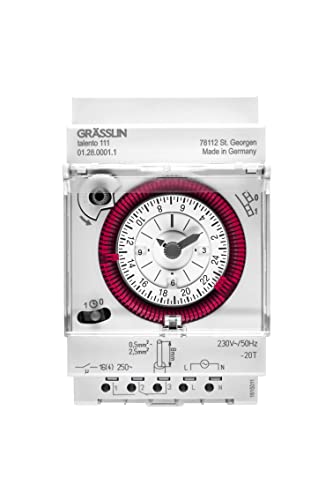 GRÄSSLIN 01.28.0001.1 talento 111- analoge Verteilerschaltuhr mit Tagesprogramm I 3TE I 1-Kanal I Montage auf DIN-Schiene I mit Steckklemmen I LED bis 180W I Glüh- und Halogen bis 1100W I Schaltuhr GRÄSSLIN 01.28.0001.1 talento 111- analoge Verteilerschaltuhr mit Tagesprogramm I 3TE I 1-Kanal I Montage auf DIN-Schiene I mit Steckklemmen I LED bis 180W I Glüh- und Halogen bis 1100W I Schaltuhr von Grässlin