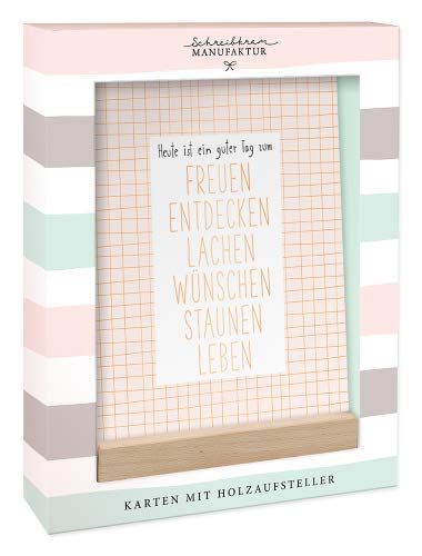 Grafik-Werkstatt Werkstatt Karten-Set mit Holzaufsteller | 12 Karten mit goldveredelung | Guter Tag von Grafik-Werkstatt