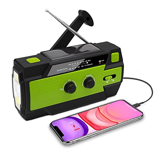 Grafner 5in1 Solar Kurbelradio, AM/FM, USB, 4000 mAh Powerbank, LED Taschenlampe, Leselampe SOS-Alarm, Bewegungsmelder, Dynamo Kurbel Radio Weltempfänger Notfallradio für Camping Biwak Survival von Grafner