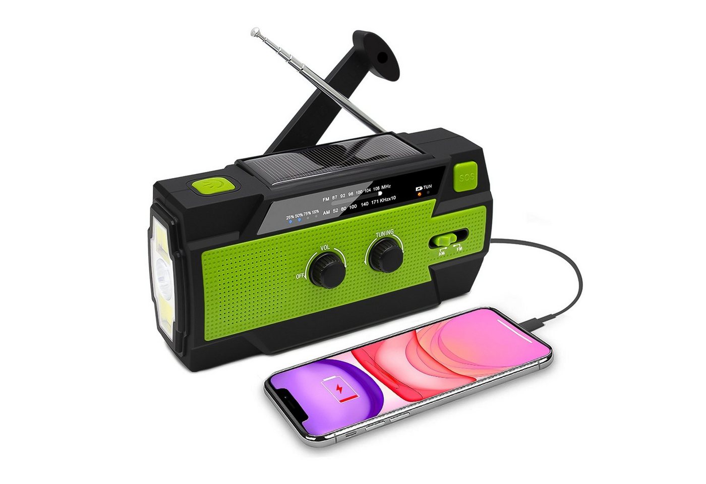 Grafner Kurbelradio Solar USB LED Akku Camping Survival Notfallradio Notfallradio (FM, AM, Aufladung per Kurbel) von Grafner