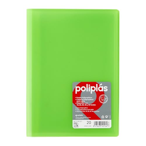 Grafoplás Ordner mit Hüllen | 20 transparente Hüllen | halbstarrer Polypropylen-Einband | perfekt für DIN A4-Dokumente | erhältlich in Grün | Modell transparent von Grafoplás