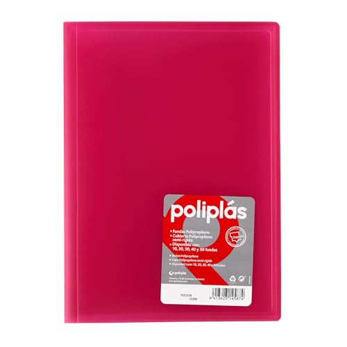 Grafoplás Ordner mit Hüllen | 40 transparente Hüllen | halbstarrer Einband aus durchscheinendem Polypropylen | perfekt für DIN A4-Dokumente | erhältlich in Fuchsia | Modell aus transparentem Polyplas von Grafoplás