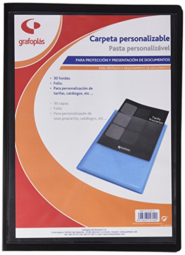 Grafoplás 1475510 Ordner mit 30 Hüllen mit personalisierbarem Einband, Schwarz, Polyplás, blickdicht von Grafoplás