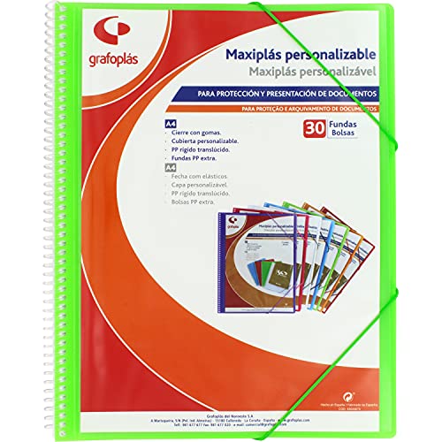 Grafoplás 39843021 Maxi-Plastikmappe mit Spiralbindung, 30 transparente Hüllen, Grün, 30,8 x 24 x 14 von Grafoplás