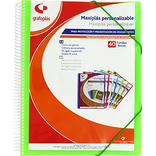 Grafoplás 39844021 Maxi-Ordner mit Spiralbindung, 40 Hüllen, Grün, 30,8 x 24 x 20 von Grafoplás