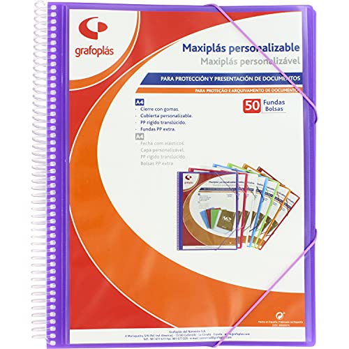 Grafoplás 39845035 Maxi-Plastik-Mappe mit Spiralbindung, 50 Hüllen, 30,8 x 24 x 22 cm, Violett von Grafoplás