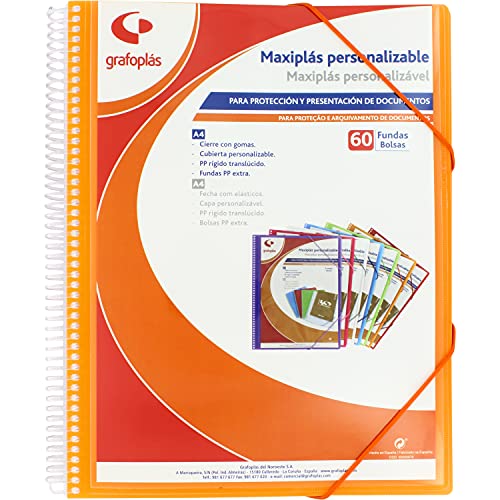Grafoplás 39846052 Maxi-Plastik-Mappe mit Spiralbindung, 60 Hüllen, Orange, 30,8 x 24 x 22 cm von Grafoplás