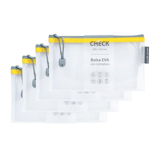 Grafoplas 4er-Pack Taschen mit Reißverschluss, EVA-Kunststoff, transparent, gelber Reißverschluss, ideal für den Transport und Schutz aller Arten von kleinen Gegenständen, Schecks oder Gutscheinen Grafoplas 4er-Pack Taschen mit Reißverschluss, EVA-Kunststoff, transparent, gelber Reißverschluss, ideal für den Transport und Schutz aller Arten von kleinen Gegenständen, Schecks oder Gutscheinen von Grafoplás