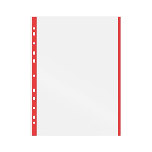 Grafoplás 5501051 Schachtel mit 100 transparenten Hüllen, A4, Rot, 11 Lochungen, Polypropylen, extra Glas, für Ringordner von Grafoplás