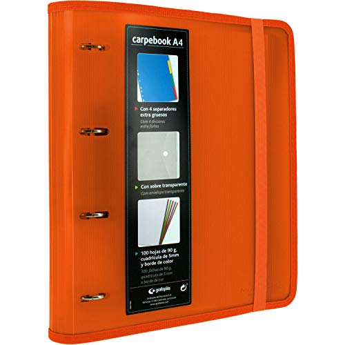 Grafoplas 88100052 Carpeblock 4 Ringe mit Ersatzteilen und Trennwänden, A4, Orange, Polypropylen, gestreift, Carpebook Multiline von Grafoplás