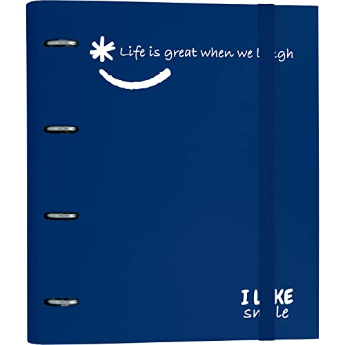 Grafoplás 88101330 Ordner 4 Ringe mit Ersatz, A4, Blau, Karton mit FSC-Papier, inklusive Trennwänden, Carpebook Like Smile von Grafoplás