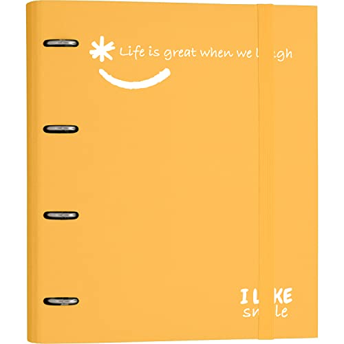 Grafoplás 88101355 Ordner 4 Ringe mit Ersatz, A4, Mandarine, Karton, FSC-Papier, inklusive Trennwänden, Carpebook Like Smile von Grafoplás