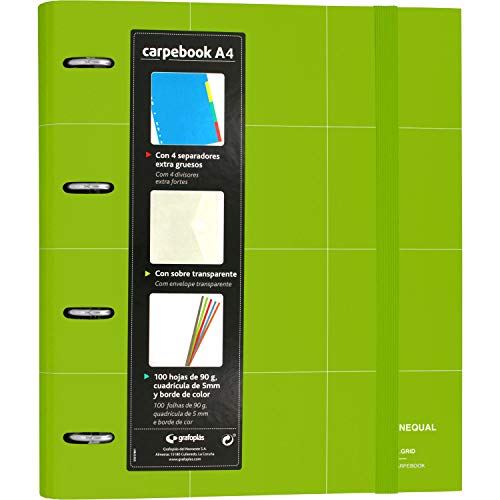 Grafoplás 88102920 Ordner A4 Ringe, Nachfüllpackung, Trennblätter, transparent, grün, Carpebook Unequal Grid von Grafoplás