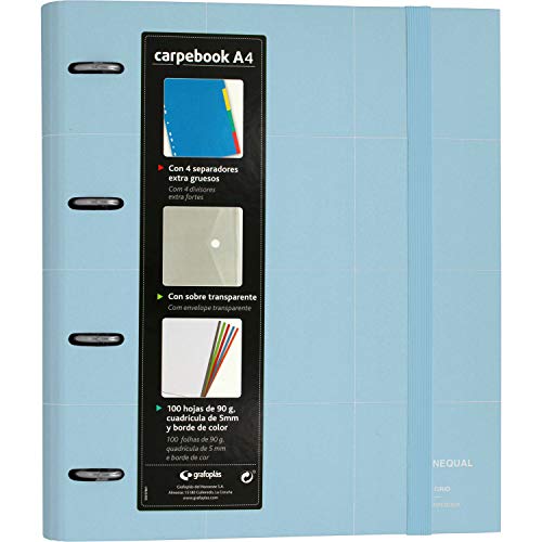 Grafoplás 88102933 Ordner mit Nachfüllpackung, 100 Blatt à 90 g/m², 4 extra dicke und transparente Umschlag, A4, hellblau, Carpebook Unequal Grid von Grafoplás