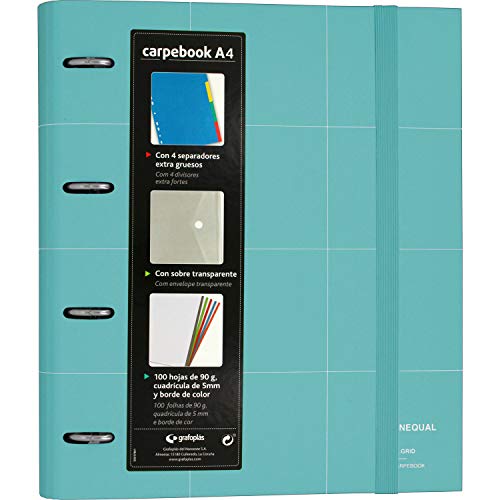 Grafoplás 88102936 Carpeblock A4 und Ersatzteil 90 g, 100 Blatt, 4 extra dicke und transparente Trennblätter, A4, Türkis, Carpebook Unequal Grid von Grafoplás