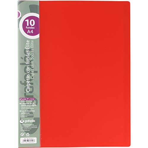 Grafoplás 98140951 Elite Ordner mit Hüllen, Polypropylen, halbstarr, A4, Rot, 10 Stück von Grafoplás