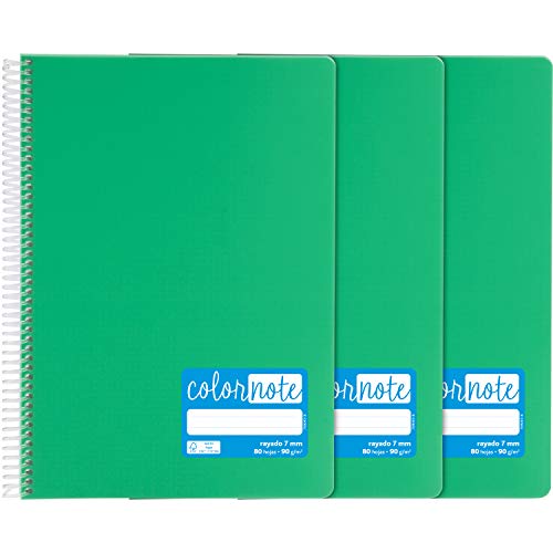 Grafoplás 98523220 Notizbücher, A4, liniert, 7 mm, 80 Blatt, 90 g, grün, Polypropylen, Serie ColorNote von Grafoplás