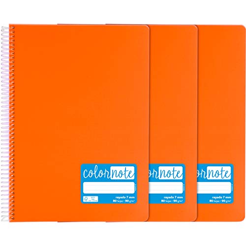 Grafoplás 98523252 Notizbücher, A4, liniert, 7 mm, 80 Blatt, 90 g, orange, Deckel aus Polypropylen, Serie ColorNote von Grafoplás
