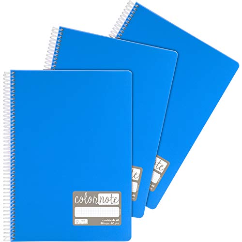 Grafoplás 98525630 Notizbücher, A4, liniert, 80 Blatt, 90 Gramm, blau, Einband aus Polypropylen, Serie Colornote von Grafoplás