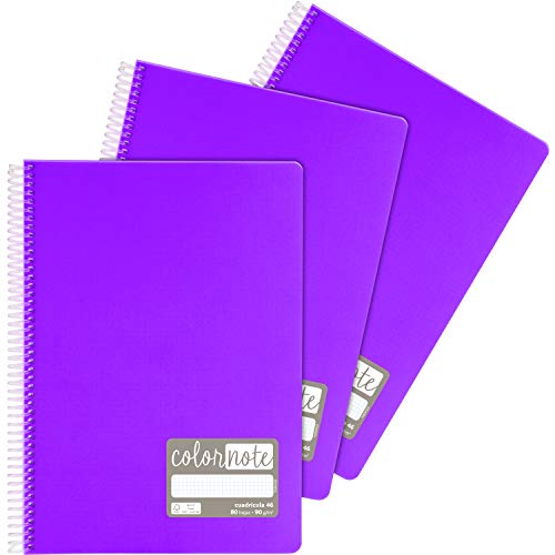 Grafoplás 98525635 Notizbücher, A4, liniert, 80 Blatt, 90 Gramm, Violett, Einband aus Polypropylen, Serie Colornote von Grafoplás