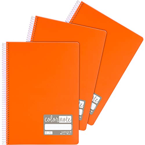 Grafoplás 98525652 Notizbücher, A4, liniert, 80 Blatt, 90 Gramm, orange, Einband aus Polypropylen, Serie Colornote von Grafoplás