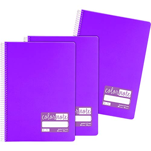 Grafoplás 98527435 Notizbücher mit Spiralbindung, A4, 3,5 mm, Einband aus Polypropylen, Violett, Serie ColorNote von Grafoplás