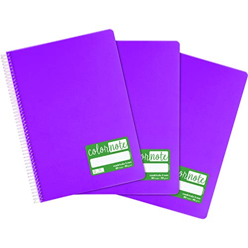 Grafoplás 98527535 Notizheft, 3 mm, A4, Einband aus Polypropylen, 80 Blatt, 90 g/m², Violett, Serie ColorNote von Grafoplás