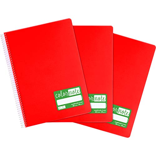 Grafoplás 98527551 Schulheft, 3 mm, A4, Einband aus Polypropylen, 80 Blatt, 90 Gramm, Rot, Serie ColorNote von Grafoplás