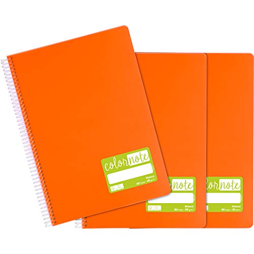 Grafoplás 98527652 Notizbücher, A4, Einband aus Polypropylen, Orange, FSC-zertifiziert, Serie ColorNote, 3 Stück von Grafoplás