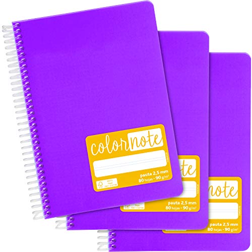Grafoplás 98537335 Schulheft, A5, Pauta 2,5 mm, Einband aus Polypropylen, Farbe Violett, Serie Color Note von Grafoplás