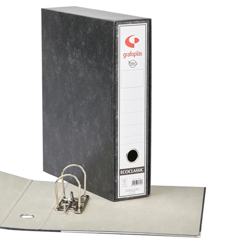 Grafoplás | AZ Ordner mit Box | Folio Größe | Öse vorne | Hebelringe vernickelt 65 mm | Schwarz | lange Kantenschutz | Karton innen und außen gefüttert | Ecoclassic | FSC-zertifiziert von Grafoplás