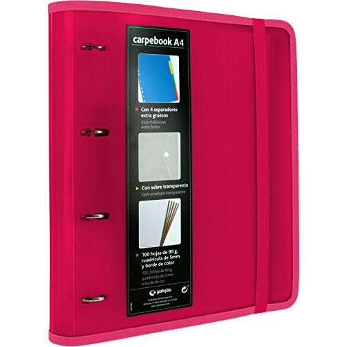 Grafoplás Carpebook 88100054 Multiline 4 Ringe mit Nachfüllung und Trennblättern, A4, fuchsia, Polypropylen, liniert von Grafoplás