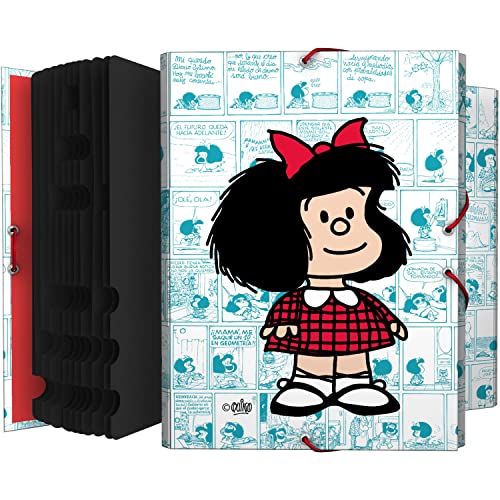 Grafoplás | Dokumentensortierer | Mafalda Vignetten | 12 Positionen | Folio Größe | Karton | FSC zertifiziert von Grafoplás
