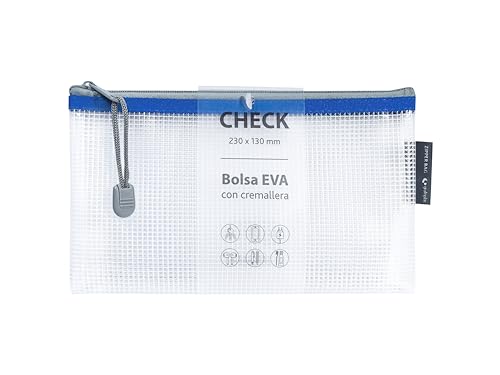Grafoplás EVA-Tasche mit Reißverschluss | aus transparentem EVA-Schaum mit blauem Reißverschluss | 23 x 13 cm | ideal für den Transport aller Arten von Gegenständen oder Schecks, Tickets, Gutscheinen von Grafoplás
