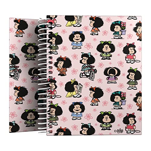 Grafoplás Hardcover Notizbuch A6 | 100 Blatt kariert 5 x 5 | 70 g | 4 Farben | Einzigartige Mafalda-Design-Kollektion | FSC-zertifiziert von Grafoplás