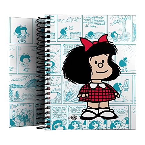 Grafoplás | Hardcover-Notizbuch A6 | 100 Blatt kariert 5 x 5 | 70 g | 4 Farben | Kollektion Mafalda Vignetten | FSC zertifiziert von Grafoplás