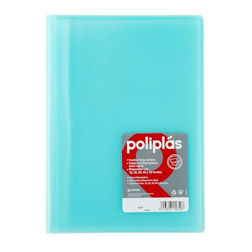 Grafoplas I Mappe mit Kunststoffhüllen I 50 transparente Hüllen I Größe DIN A4 Mint I Serie Polyplas durchscheinend I Hergestellt in Spanien I große Kapazität von Grafoplás