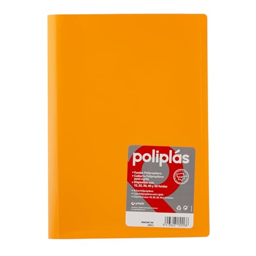 Grafoplas I Ordner mit Kunststoffhüllen I 10 transparente Hüllen I Größe DIN A4 Mandarina I Serie Poliplas undurchsichtig I Hergestellt in Spanien I Flexibler Deckel | Große Kapazität von Grafoplás