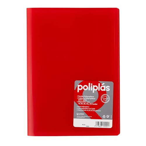 Grafoplas I Ordner mit Kunststoffhüllen I 10 transparente Hüllen I Größe DIN A4 Rot I Serie Polyplas Blickdicht I Hergestellt in Spanien I Flexibler Deckel | Große Kapazität von Grafoplás