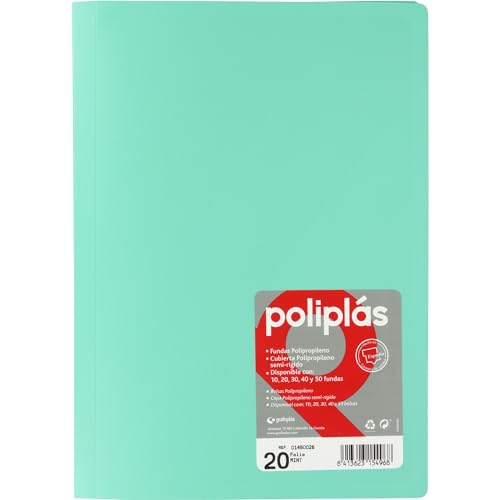 Grafoplas I Ordner mit Kunststoffhüllen I 20 transparente Hüllen I Größe DIN A4 Minzgrün I Serie Polyplas Blickdicht I Hergestellt in Spanien I Flexibler Deckel I Große Kapazität von Grafoplás