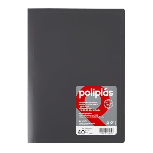 Grafoplas I Ordner mit Kunststoffhüllen I 40 transparente Hüllen I Folio-Größe Grau I Serie Poliplas undurchsichtig I Hergestellt in Spanien I Flexibler Deckel I Große Kapazität von Grafoplás