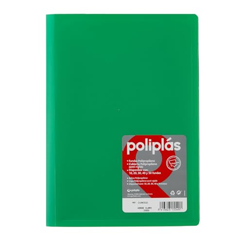 Grafoplas I Ordner mit Kunststoffhüllen I 40 transparente Hüllen I Größe DIN A4 Grün I Serie Polyplas Blickdicht I Hergestellt in Spanien I Flexibler Deckel I Große Kapazität von Grafoplás