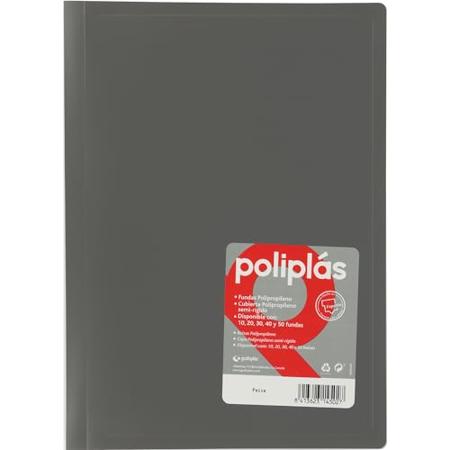 Grafoplas I Ordner mit Kunststoffhüllen I 50 transparente Hüllen I Folio Grau I Serie Poliplas Blickdicht I Hergestellt in Spanien | Flexibler Deckel I Große Kapazität von Grafoplás